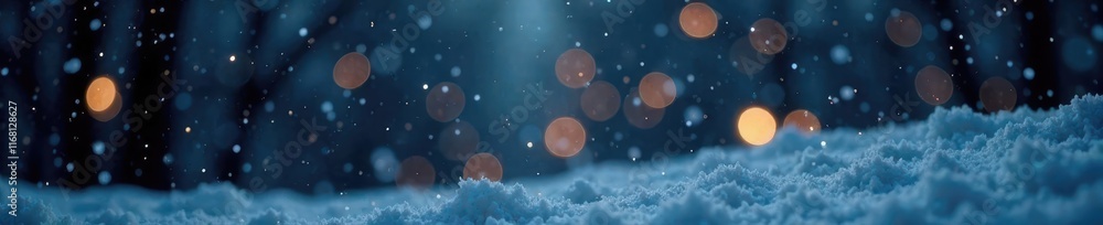 Naklejka premium Abstract snow bokeh, soft white lights on black, winter, illustration
