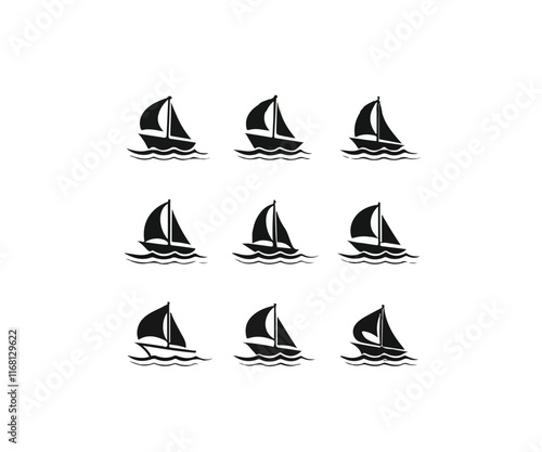 Print Set of boats setting sail in the sea sailboat silhouettes vector illustration