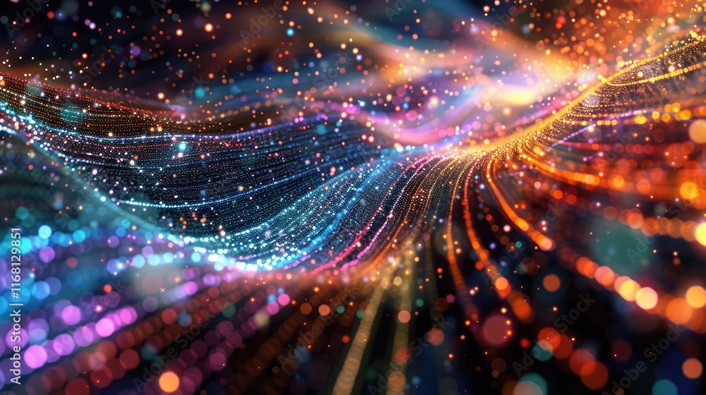 Obraz premium Glowing data streams pulsating with vibrant colors and patterns