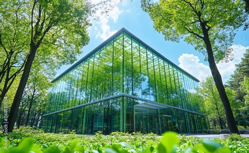 Innovative Eco-Friendly Building in Nature, Green Energy Center, Environmental Architecture photo