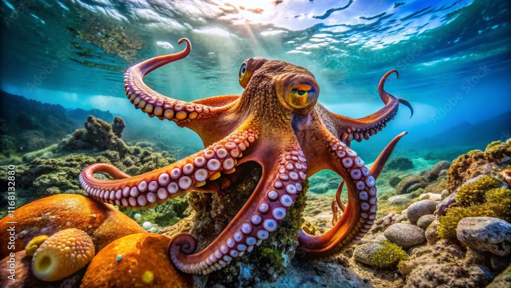 Aerial Close-Up of Octopus in its Natural Habitat - Stunning Drone Photography Aerial Close-Up of Octopus in its Natural Habitat - Stunning Drone Photography