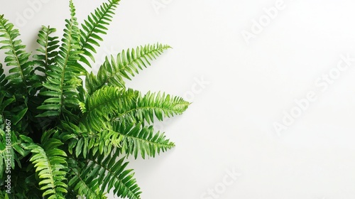 Lush Green Fern Fronds Against White Background