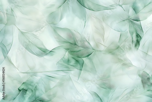 Serene Green Feather Dreams: A Whimsical Abstract of Delicate Feathers in Tranquil Hues