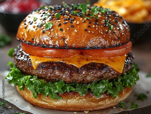 Mouthwatering Gourmet Burger with Luscious Toppings on Isolated White Background