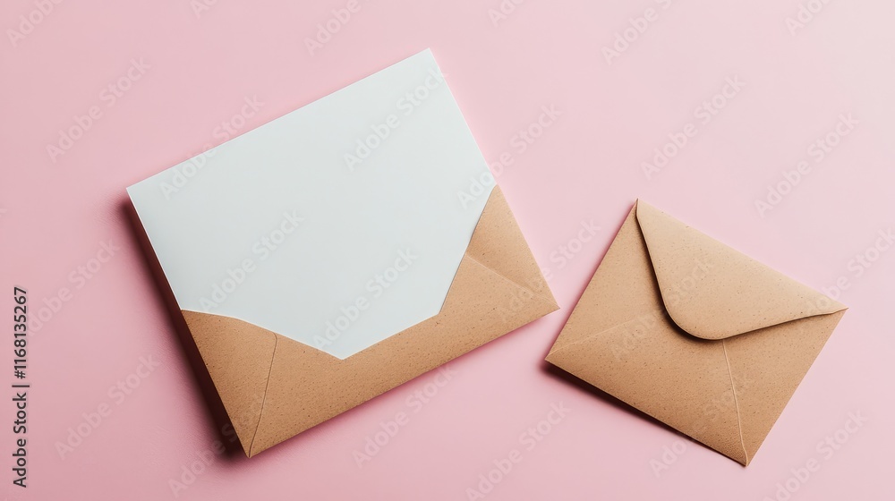 A blank card elegantly displayed on a pastel background with an envelope slightly opened beside it, creating a minimalist theme A blank card elegantly displayed on a pastel background with an envelope slightly opened beside it, creating a minimalist theme