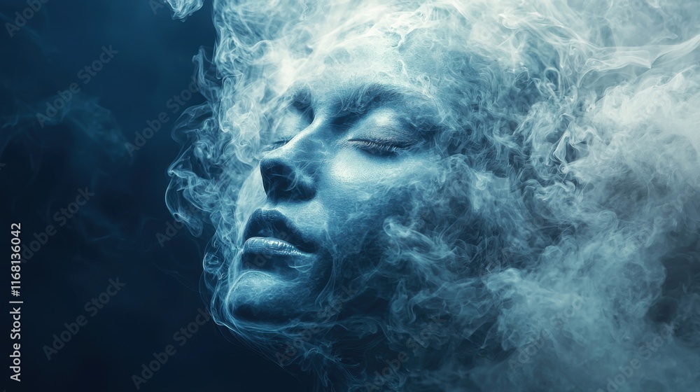 Dreamlike smoke and surreal floating head a close-up in an ethereal digital fantasy world Dreamlike smoke and surreal floating head a close-up in an ethereal digital fantasy world