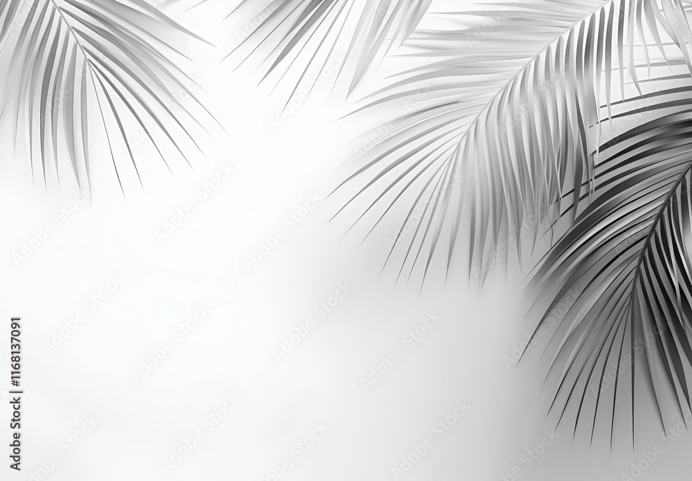 Obraz premium Monochromatic Palm Leaf Photography: Elegant Minimalist Tropical Design