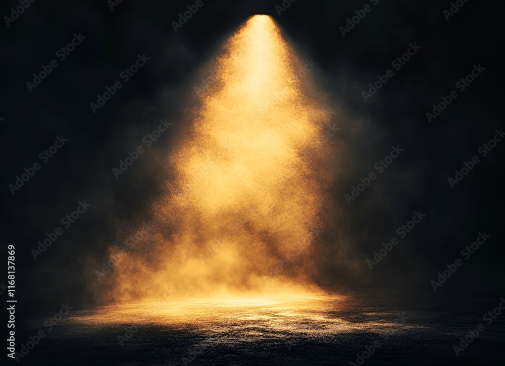 Obraz premium Golden Spotlight Illuminating Dark Stage