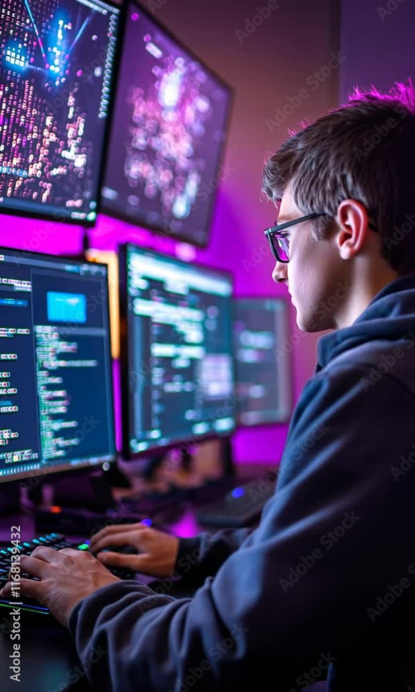 Focused Programmer Coding Late Night Focused Programmer Coding Late Night