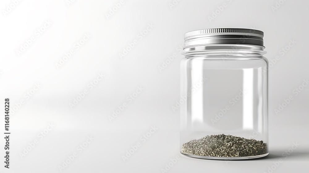 A classic clear glass jar on the beautifull empty background A classic clear glass jar on the beautifull empty background