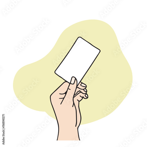 Hand gesture illustration holding a card with one hand. Hand drawn vector element.