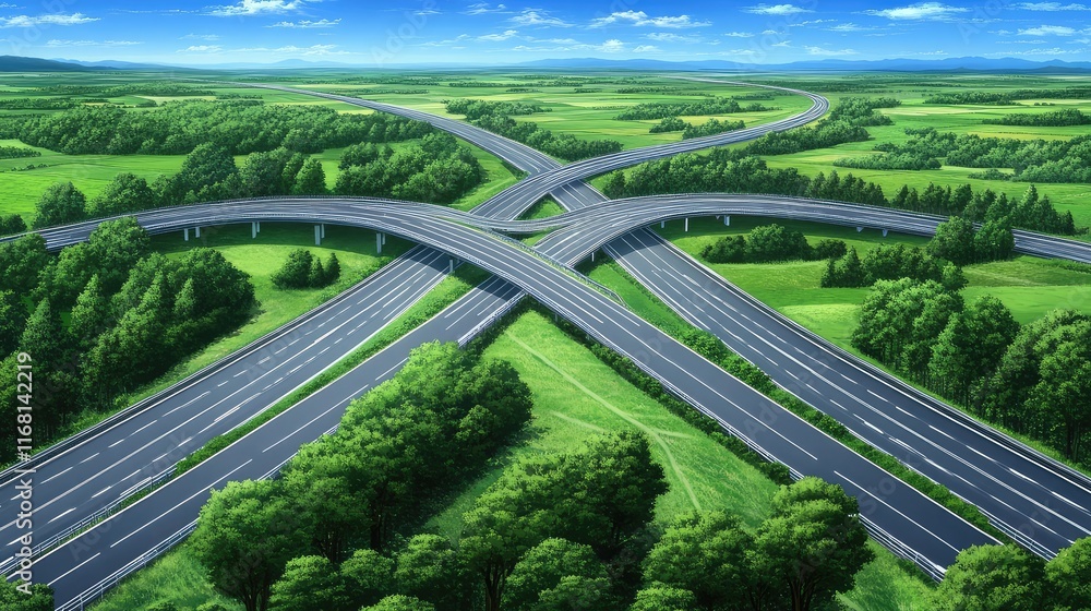 Fototapeta premium Glowing futuristic highways with light trails and clean gradients, perfect for transportation and logistics themes