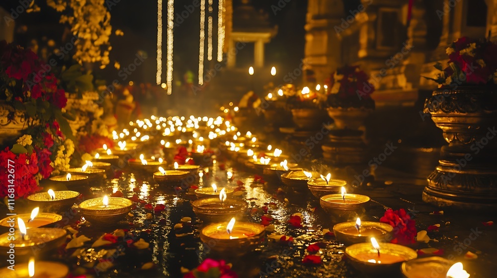 Illuminated Pathway: A Serene Night at a Temple Illuminated Pathway: A Serene Night at a Temple