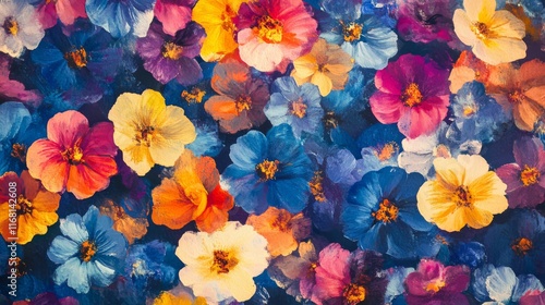 Fototapeta Naklejka Na Ścianę i Meble -  Endless, summer flowers pattern, made of acrylic, watercolor, handmade, from original canvas art. Grunge paint texture with brush stroke effect. 3d shadows. Vector.