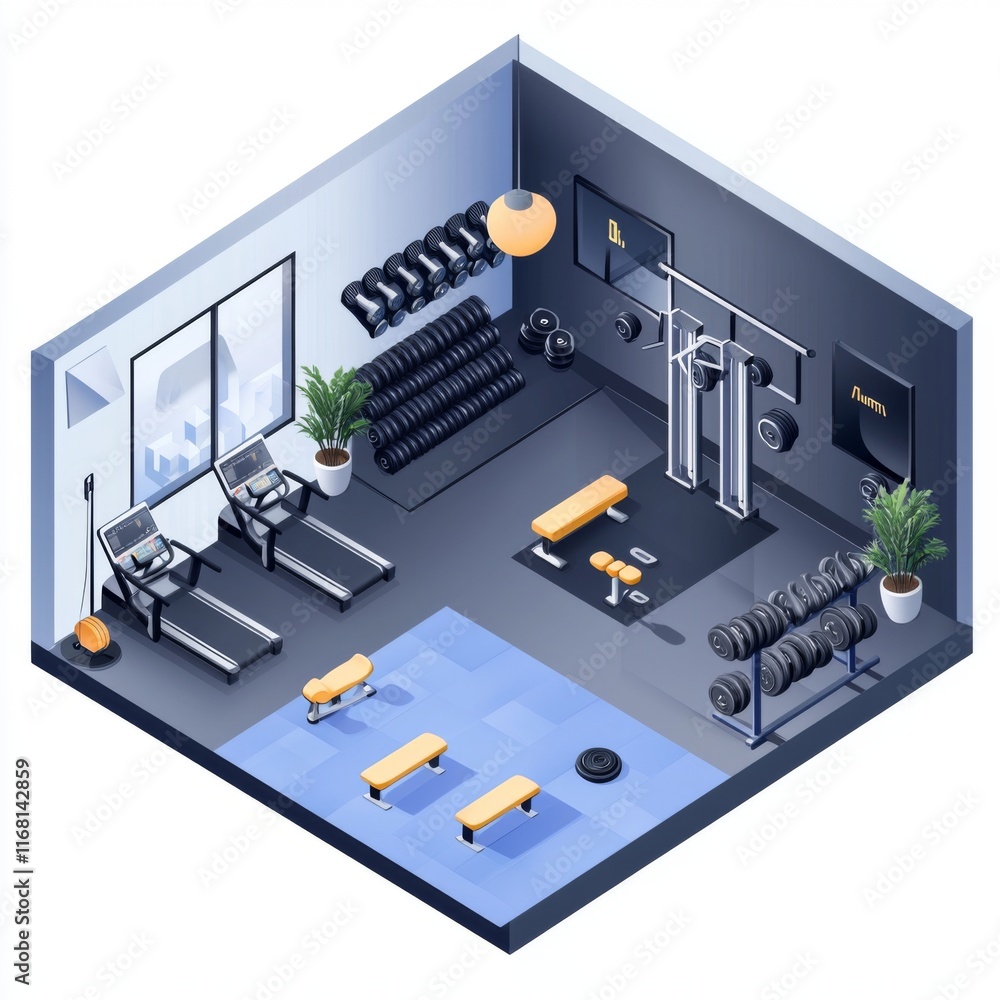 Modern Fitness Studio with Equipment and Exercise Space for Personal Training and Workouts Modern Fitness Studio with Equipment and Exercise Space for Personal Training and Workouts