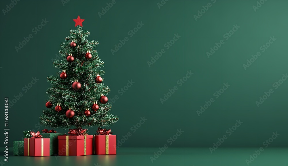 Christmas Tree with a Red Gift Box on a Green Background
Christmas Tree with a Red Gift Box on a Green Background
