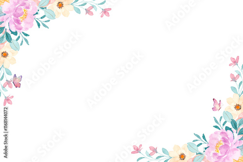 watercolor flowers frame background vector for design.