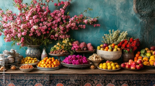 Wallpaper Mural Spring equinox Nowruz theme with blooming flowers and colorful decorations Torontodigital.ca