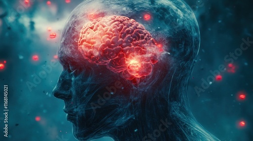 X-ray of the human head with emphasis on the brain structure to determine the symptoms of abnormalities and diseases suffered by the patient, a living illustration of a medical concept