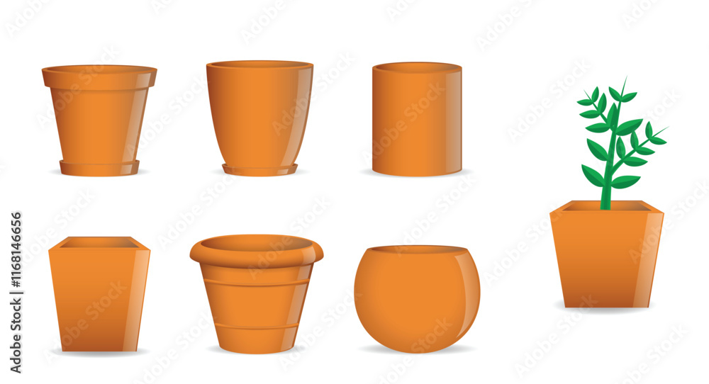 Collection of terracotta Flower Pots Illustration for Interior Design Collection of terracotta Flower Pots Illustration for Interior Design