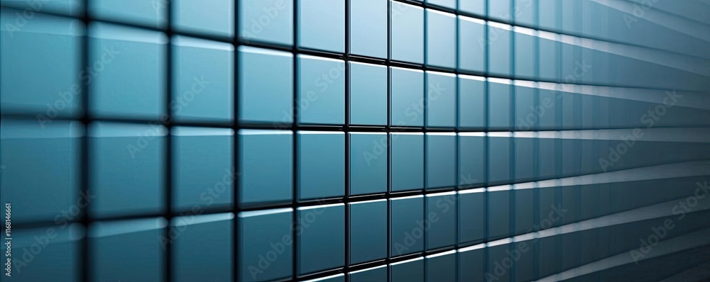 Grid abstract background concept. Close-up view of a modern blue tiled wall with a sleek and contemporary aesthetic. Grid abstract background concept. Close-up view of a modern blue tiled wall with a sleek and contemporary aesthetic.