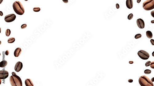 Coffee beans falling Vector illustration 3D Realistic coffee beans falling  For coffee, coffee drink and product design concepts. Template on a white background Mesh gradient wes used