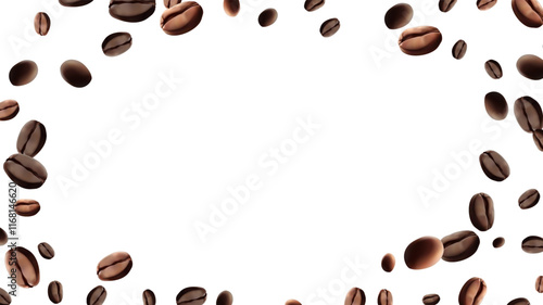 Coffee beans falling Vector illustration 3D Realistic coffee beans falling  For coffee, coffee drink and product design concepts. Template on a white background Mesh gradient wes used