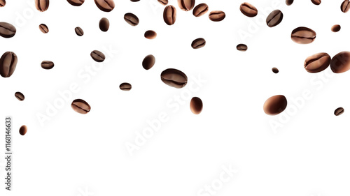 Coffee beans falling Vector illustration 3D Realistic coffee beans falling  For coffee, coffee drink and product design concepts. Template on a white background Mesh gradient wes used