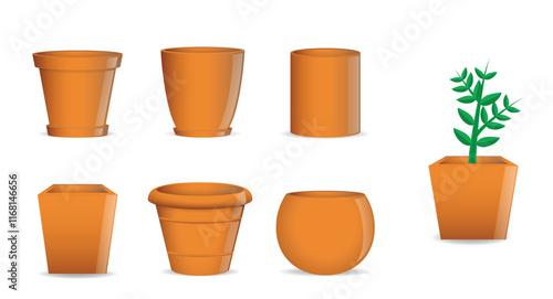Collection of terracotta Flower Pots Illustration for Interior Design 