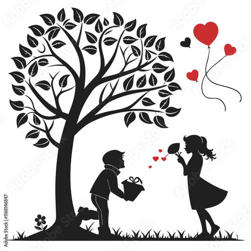 silhouette of a couple happy valentine's day vector illustration