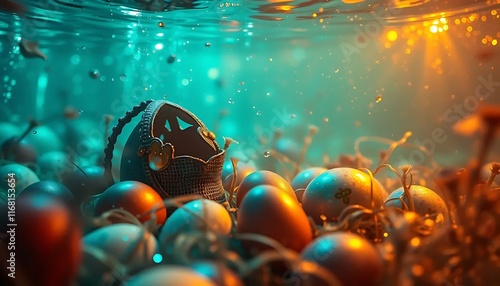 Submerged Easter Eggs: A Mystical Underwater Scene photo