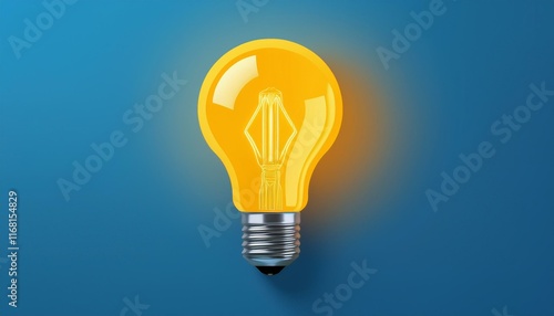 Light bulb on Blue background with copy space. Glowing light bulb symbol of new idea, creativity, innovation, concept, technology, equipment, glowing, inspiration, invention, solution,