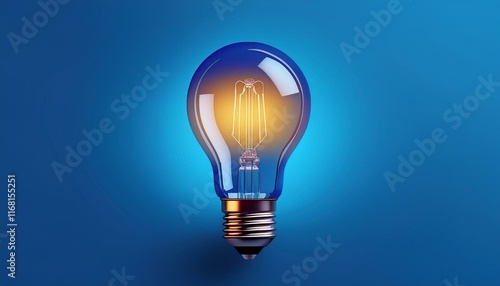 Light bulb on Blue background with copy space. Glowing light bulb symbol of new idea, creativity, innovation, concept, technology, equipment, glowing, inspiration, invention, solution,
