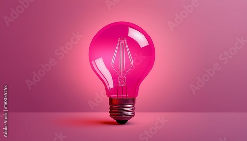 Light bulb on Pink background with copy space. Glowing light bulb symbol of new idea, creativity, innovation, concept, technology, equipment, glowing, inspiration, invention, solution,