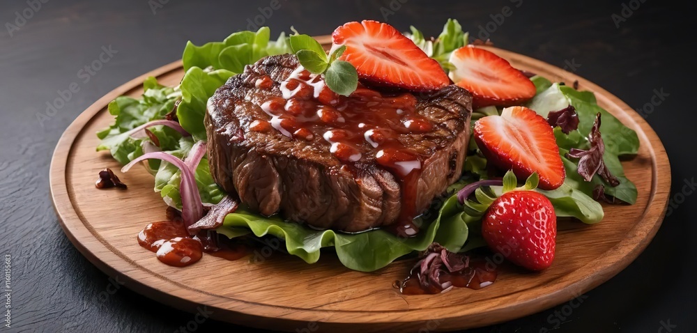 A roasted beef tenderloin sliced and served on a white platter with whole roasted potatoes and green beans, garnished with fresh herbs A roasted beef tenderloin sliced and served on a white platter with whole roasted potatoes and green beans, garnished with fresh herbs