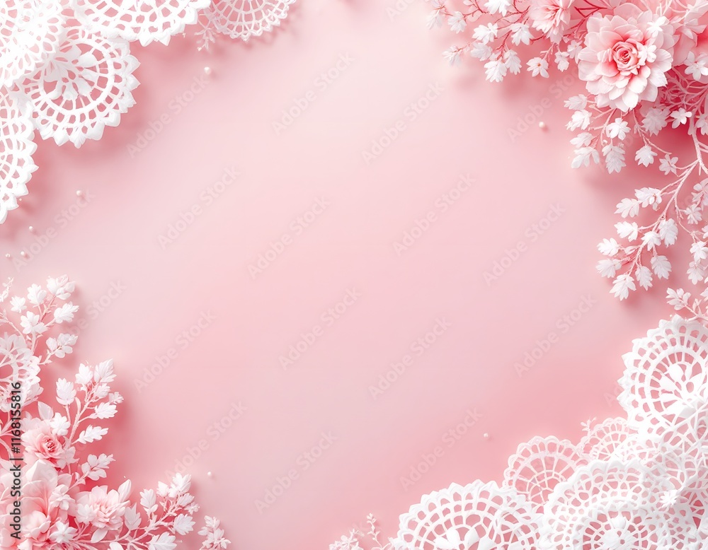 Delicate Paper Flowers and Lace: A Romantic Pink Composition Delicate Paper Flowers and Lace: A Romantic Pink Composition