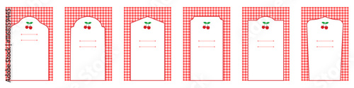 editable gingham pattern or tile checkered with empty window badge for Picnic BBQ Party invitation, poster and banner or flyer, restaurant menu vector
