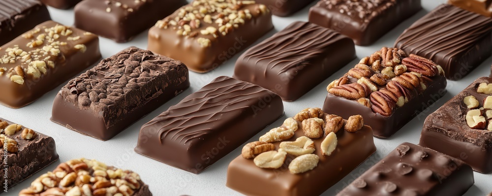 Artistic rendering of chocolate bars with nuts, fine details, decadent sweet treat aesthetic Artistic rendering of chocolate bars with nuts, fine details, decadent sweet treat aesthetic