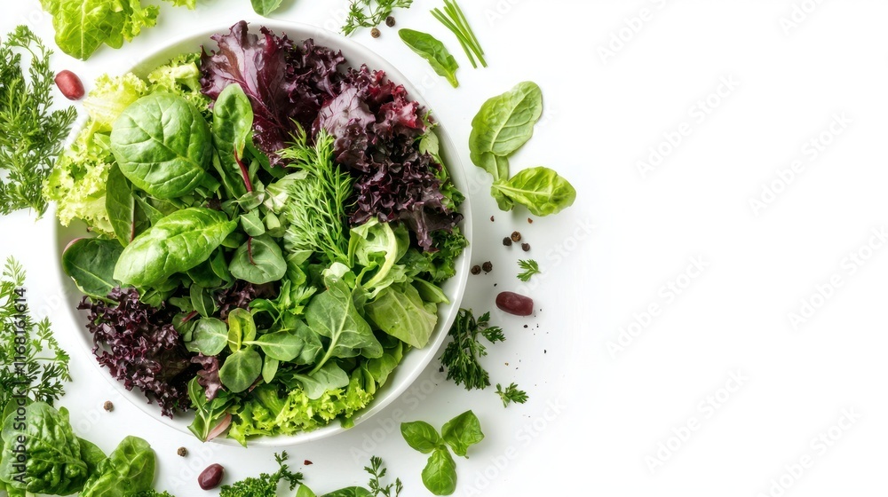A vibrant mix of fresh green and red salad leaves A vibrant mix of fresh green and red salad leaves