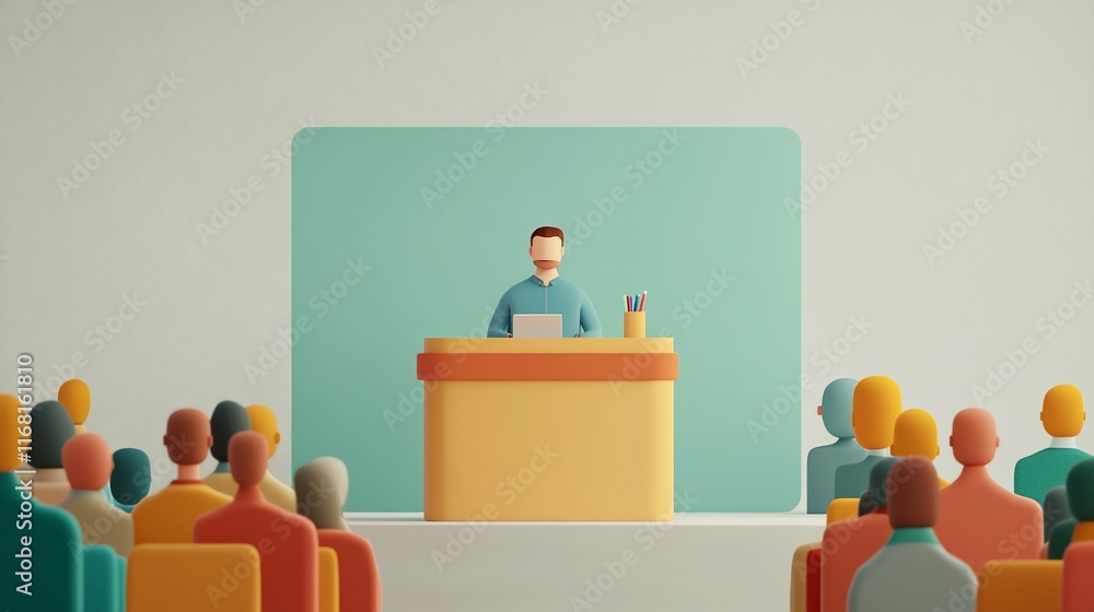 3D illustration of a speaker presenting to an audience. 3D illustration of a speaker presenting to an audience.