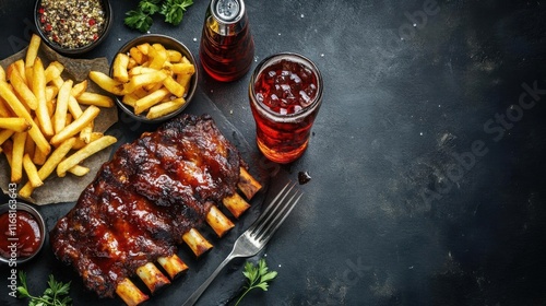 Wallpaper Mural Delicious barbecue ribs with fries and drinks. Perfect for food lovers. Torontodigital.ca
