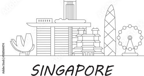 Singapore City Line Draw Simple Minimalist 