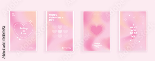 Happy Valentine's Day greeting cards. trendy gradients for brochures, advertising and postcard. romantic cute event flyers for banners or mobile social posts. vector design.