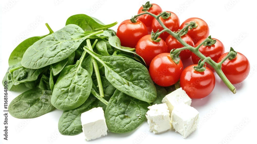 Fresh Spinach Tomatoes and Feta Cheese Salad Ingredients Fresh Spinach Tomatoes and Feta Cheese Salad Ingredients
