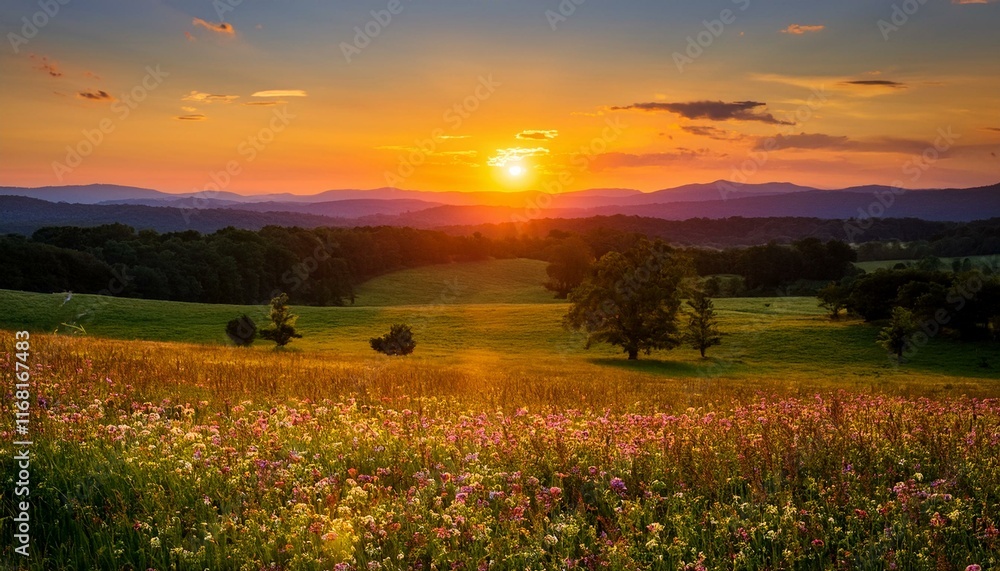 Summer Serenity: Sunset Over Virginia's Meadows Summer Serenity: Sunset Over Virginia's Meadows