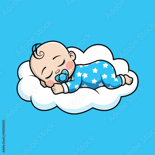 
Cute Baby Sleeping On Cloud Pillow Cartoon Icon Illustration.
