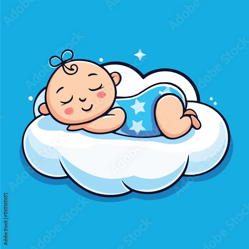 
Cute Baby Sleeping On Cloud Pillow Cartoon Icon Illustration.
