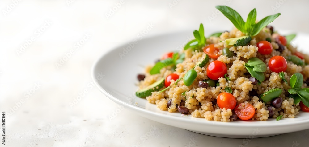 Mediterranean Quinoa Salad with Vibrant Ingredients on a Light Background Mediterranean Quinoa Salad with Vibrant Ingredients on a Light Background