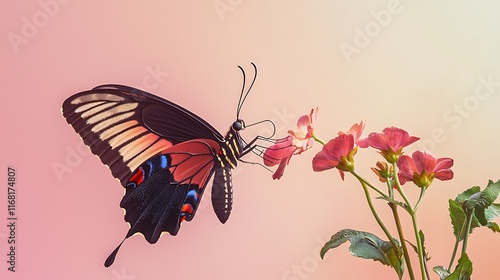 Colorful Butterfly on Pink Flowers Nature Photography Springtime Insect Delicate Wings
