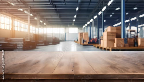 Wallpaper Mural Blurred background from inside an industrial factory with many stacks of cardboard products. warehouse with containers. interior with warehouse. Torontodigital.ca